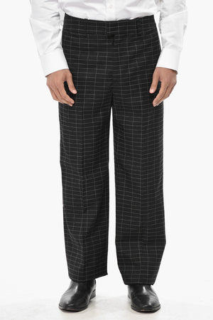 TAILORING Pantaloni in Lana Vergine con Motivo a Quadri