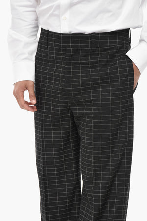TAILORING Pantaloni in Lana Vergine con Motivo a Quadri