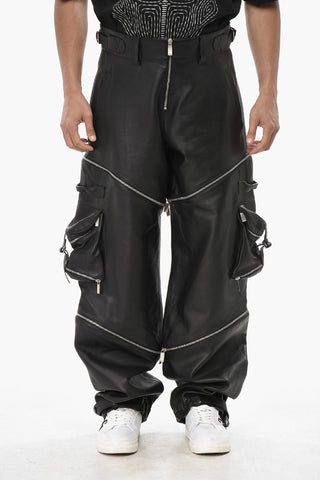 Leather Cargo Pants With Horizontal Zips
