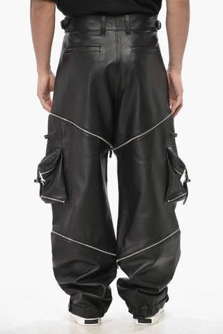 Leather Cargo Pants With Horizontal Zips