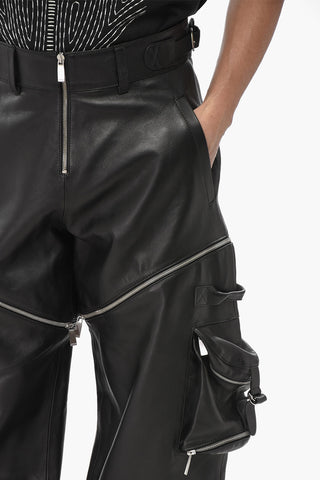 Leather Cargo Pants With Horizontal Zips