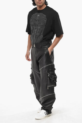 Leather Cargo Pants With Horizontal Zips