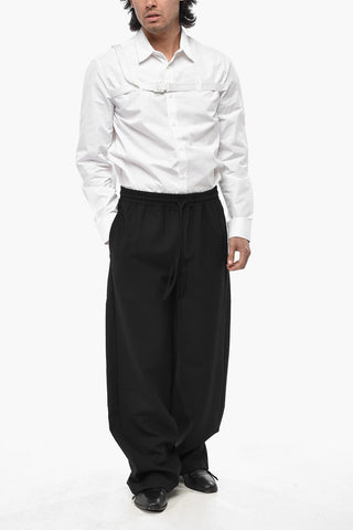 Wool Blend Track Pants With Ankle Drawstring