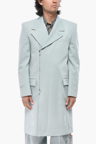 Wool-Blend Double-Breasted Coat With Offset Zip
