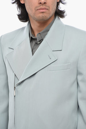 Wool-Blend Double-Breasted Coat With Offset Zip