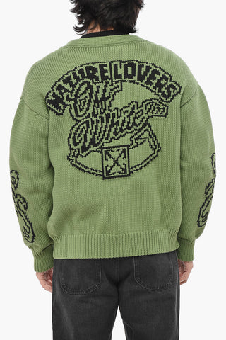 Cardigan NATLOVER CHUNKY in Misto Cotone con Logo in Jacquard