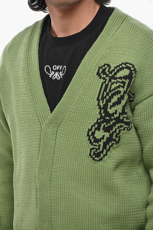 Cardigan NATLOVER CHUNKY in Misto Cotone con Logo in Jacquard