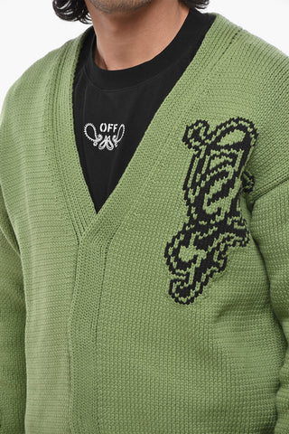 Cardigan NATLOVER CHUNKY in Misto Cotone con Logo in Jacquard