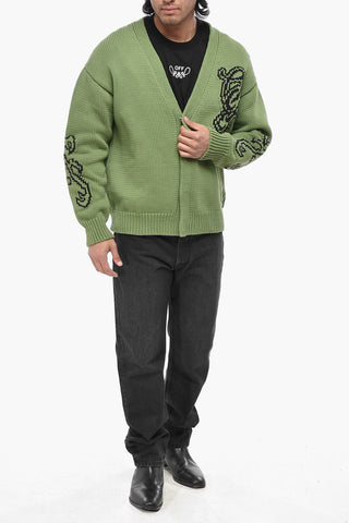 Cardigan NATLOVER CHUNKY in Misto Cotone con Logo in Jacquard