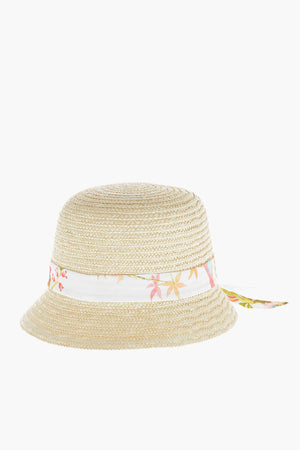 Cappello Cloche in Paglia con Nastro a Fantasia Floreale