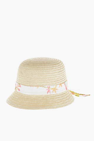 Cappello Cloche in Paglia con Nastro a Fantasia Floreale