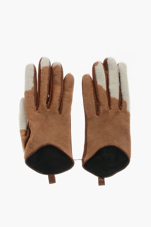 Leather Gloves with Calf-Hair Surface and Zip-Tie Detail