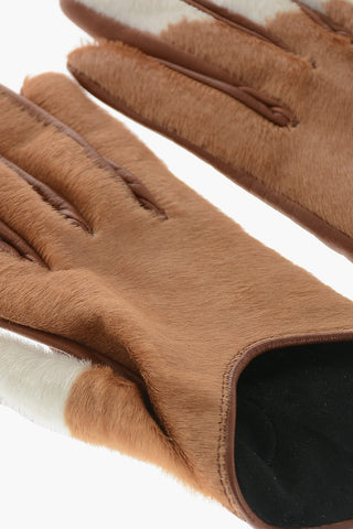 Leather Gloves with Calf-Hair Surface and Zip-Tie Detail