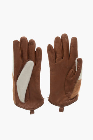 Leather Gloves with Calf-Hair Surface and Zip-Tie Detail