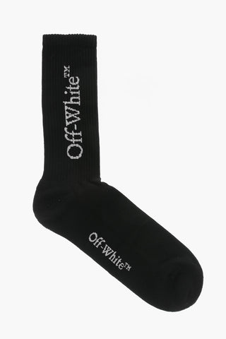Long Ribbed Socks with Contrasting Logo Embroidery