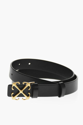 Leather Belt with Arrow Buckle, Gold-Effect 25mm
