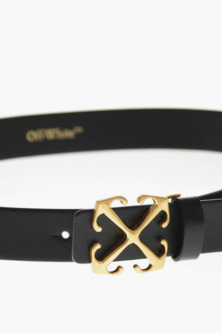Leather Belt with Arrow Buckle, Gold-Effect 25mm