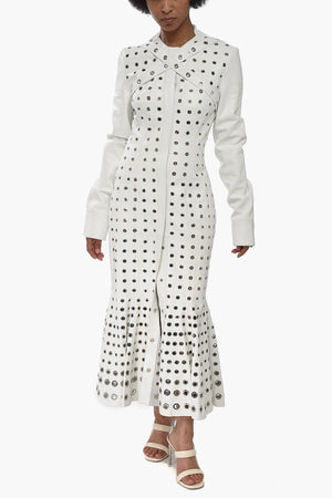 Leather Midi Dress EYELETS with Belt