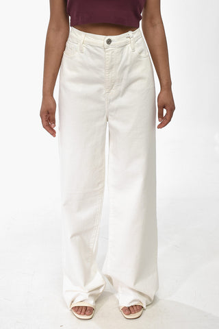 Wide-Leg Stretch Cotton Jeans With Raw Hem