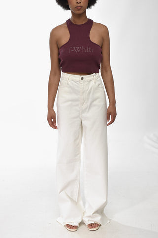 Wide-Leg Stretch Cotton Jeans With Raw Hem