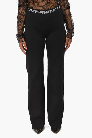 Ribbed Straight-Leg Trousers with Logo Elastic Waist