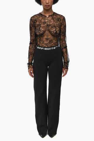 Ribbed Straight-Leg Trousers with Logo Elastic Waist