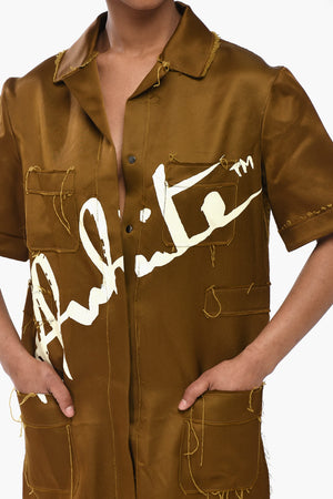 Chemisier in Satin con Logo Stampato e Bordi a Taglio VIvo