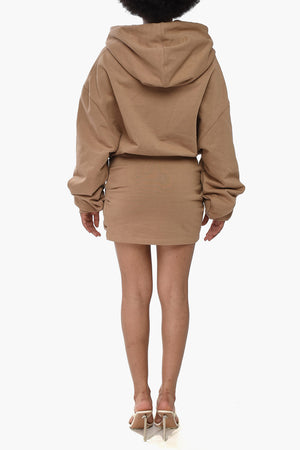 SEASONAL Vestito Hoodie in Cotone Garzato con Elastico in Vita