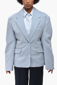 Blazer Slim Fit in Misto Lana con Tasche ad Aletta