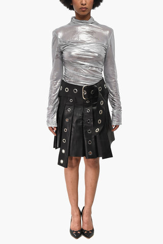 플리세 레더 미니스커트 EYELETS 벨트와 버클