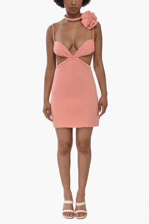 Cut-Out Knit Mini Dress PEONY With Tie-Neck Detail