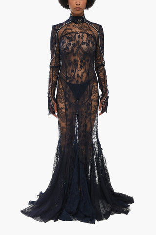 Vestito Lungo FLOWER WHEEL in Pizzo con Fondo a Balze