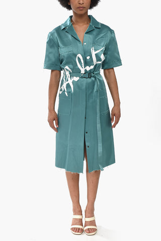Satin Chemisier with Printed Logo and Raw-Cut Edges VIvo
