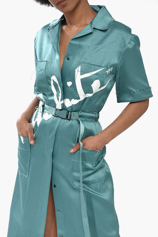 Satin Chemisier with Printed Logo and Raw-Cut Edges VIvo