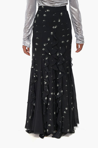 Printed Silk-Blend Ruffled Skirt MOON GEO