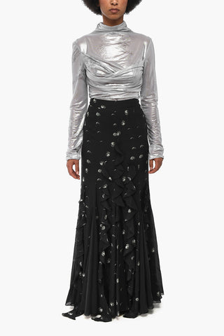 Printed Silk-Blend Ruffled Skirt MOON GEO