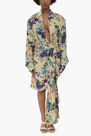 SEASONAL Wickel-Hemdkleid mit Blumenmuster und seitlicher Drapierung