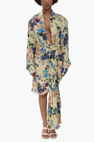 SEASONAL Wickel-Hemdkleid mit Blumenmuster und seitlicher Drapierung