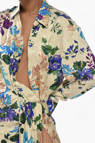 SEASONAL Wickel-Hemdkleid mit Blumenmuster und seitlicher Drapierung