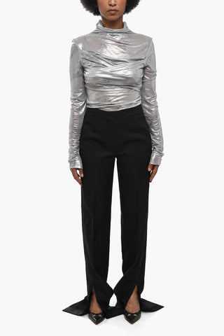 Pantaloni in Tessuto Twill con Bande Laterali in Satin