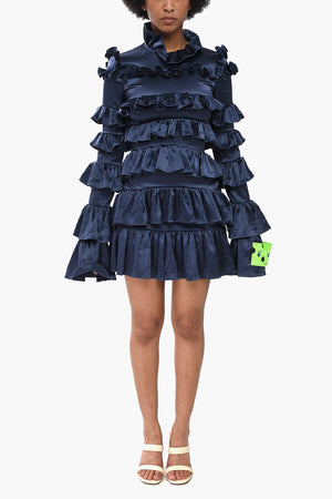 Satin-Mini-Kleid mit Volants und Reißverschluss am Rücken