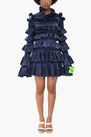 Satin-Mini-Kleid mit Volants und Reißverschluss am Rücken