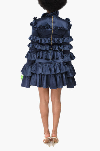 Satin-Mini-Kleid mit Volants und Reißverschluss am Rücken