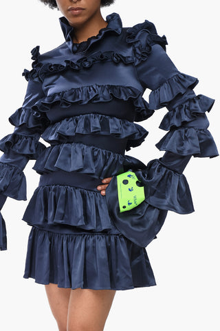 Satin-Mini-Kleid mit Volants und Reißverschluss am Rücken