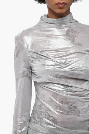 Top aus Lurex-Tüll SKY SHINY mit Frontdrapierung