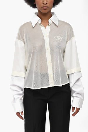 Mesh-Bluse BASEBALL mit Popeline-Ärmeln