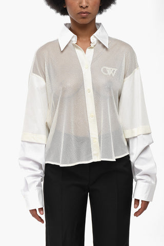 Mesh-Bluse BASEBALL mit Popeline-Ärmeln