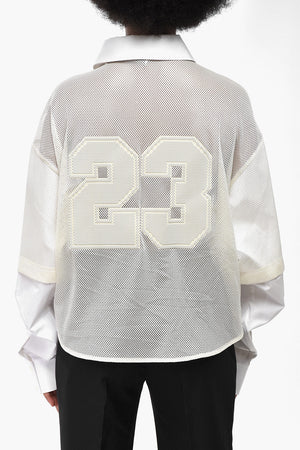 Mesh-Bluse BASEBALL mit Popeline-Ärmeln