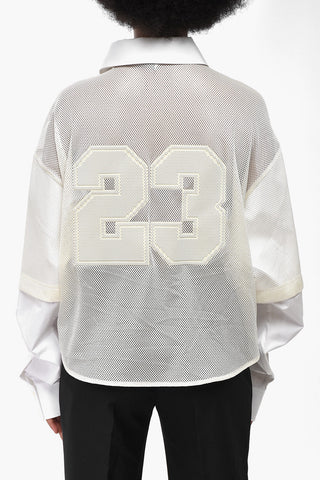 Mesh-Bluse BASEBALL mit Popeline-Ärmeln