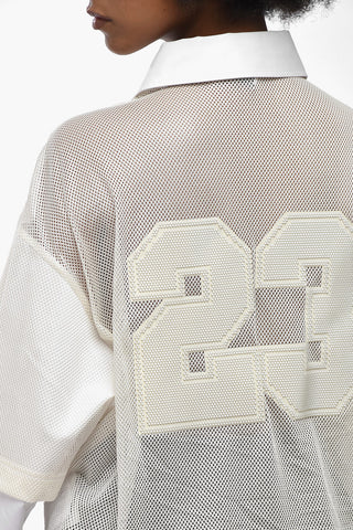 Mesh-Bluse BASEBALL mit Popeline-Ärmeln